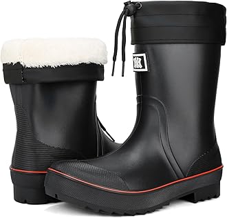 Rain Boots for Men, Waterproof Warm Rubber Boots Mens Garden Boots, Comfort Mid-Calf Lightweight Adjustable Raining Shoes, Elastic Chelsea Ankle Rain Boots Fishing Shoes for Yard Farm Outdoor Work