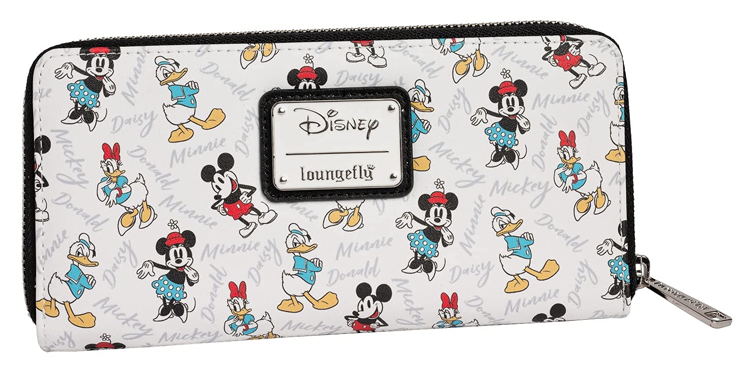 Loungefly Disney Wallet Mickey Minnie Mouse Daisy Donald Duck Zip Clutch White