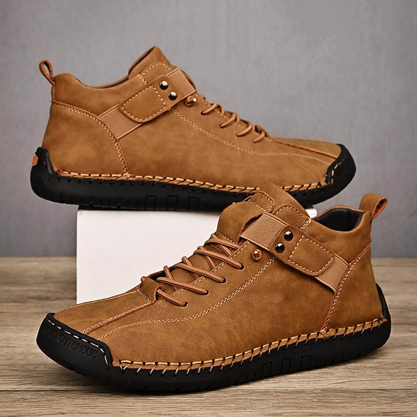 Generisch Lederschuhe Herren Handgemacht Mit Seitlichem Reißverschluss Freizeitschuhe Herren Hoch Leder Walkingschuhe Flache Sohle Fitnessschuhe Ruschfest Schlupfschuhe Outdoor Wanderschuhe Bequem