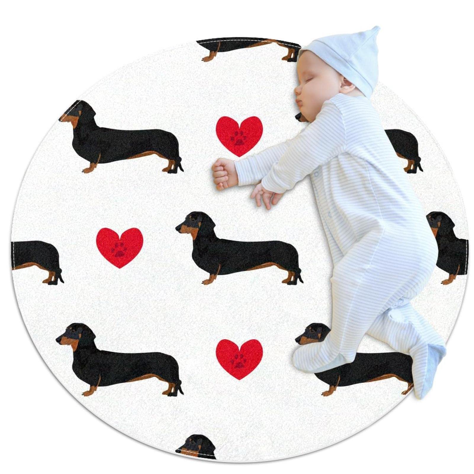 Tapis rond Teckel Coeur 100x100 cm antidérapant et doux pour chambre