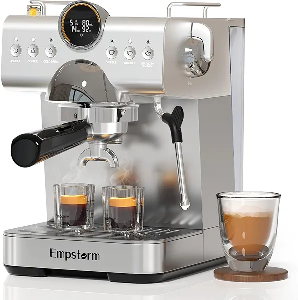 Empstorm Espresso Machine with Milk Frother, Barista Coffee Machine, Cappuccino/Latte Maker, Espresso Coffee Machine for Home (20Bar Stainless Espresso Maker with Display)