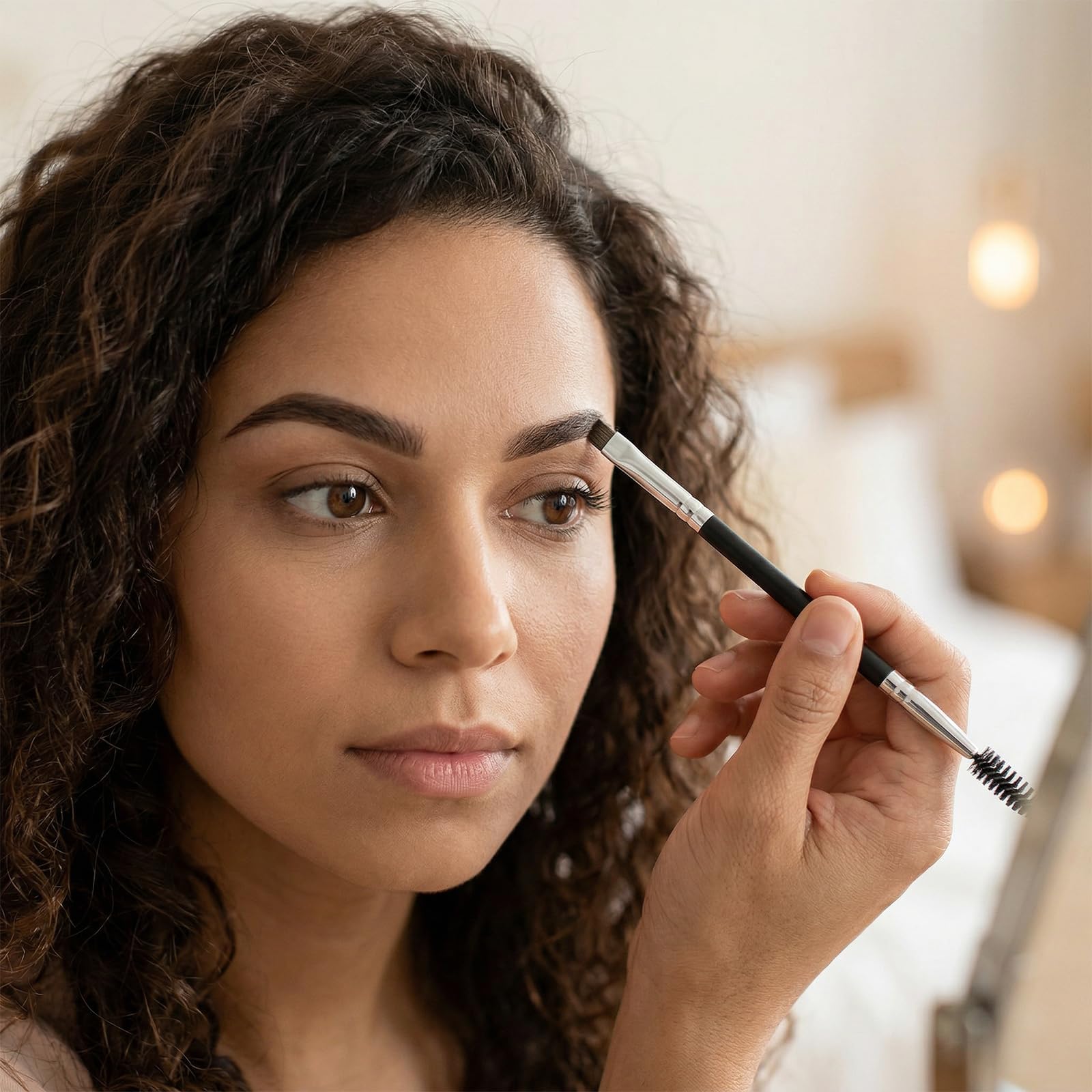Pędzel do brwi z podwójną końcówką, kątowy pędzel do brwi i eyeliner do precyzyjnego nakładania makijażu (czarny)