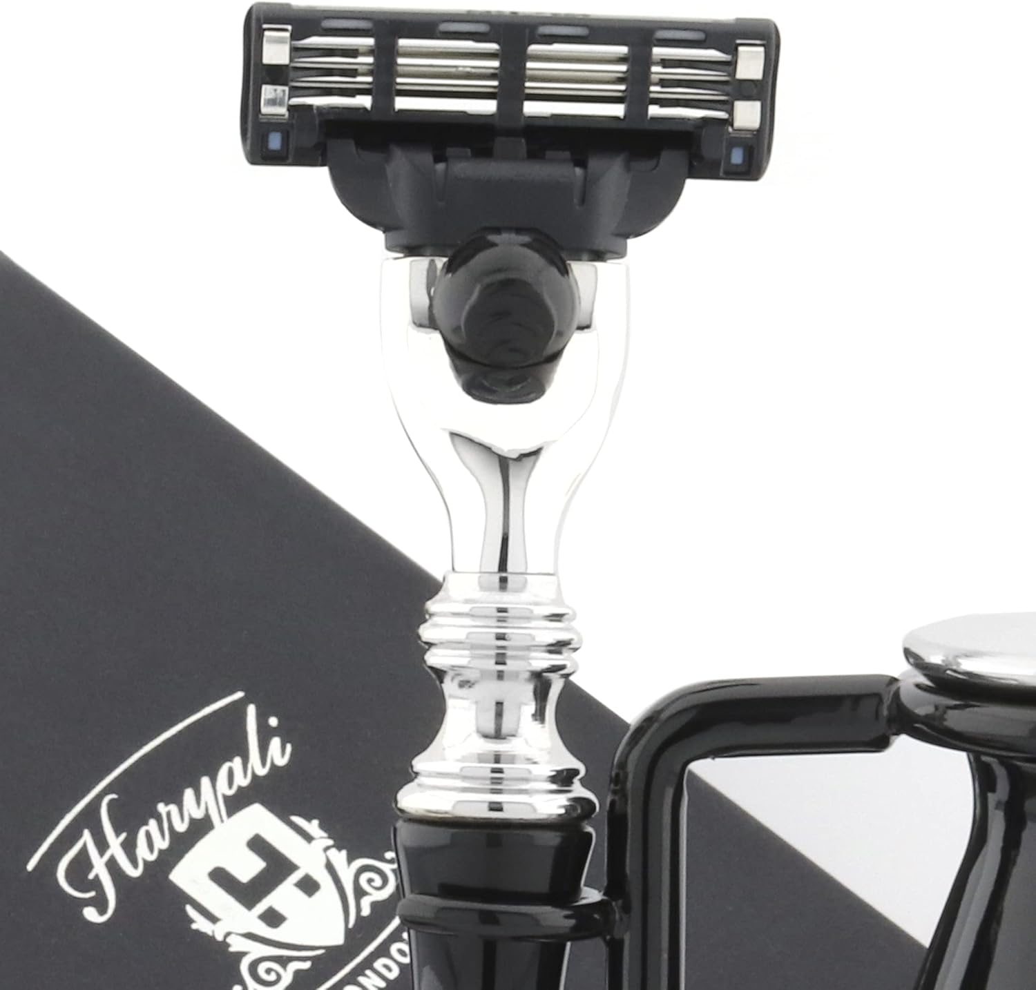 4 Pc Mens Shaving Kit 3 Edge Razor with Black Badger Hair Shaving Brush, Stand and Stainless Steel Bowl Perfect Set for Men
