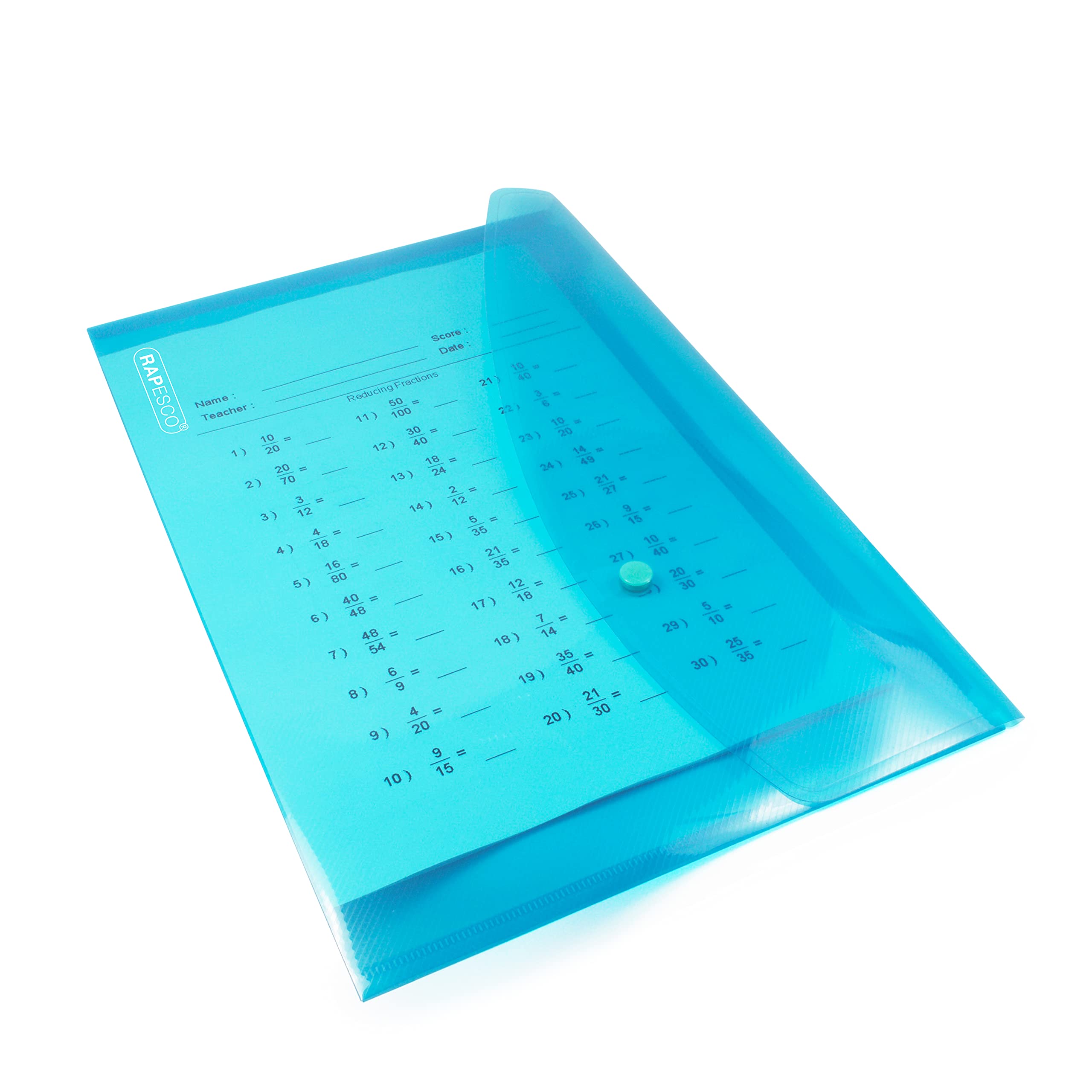 Rapesco 0688 ECO Recycelte Dokumentenmappe mit Druckknopf, A4+, Sortierte Transparente Farben, 5 Stück