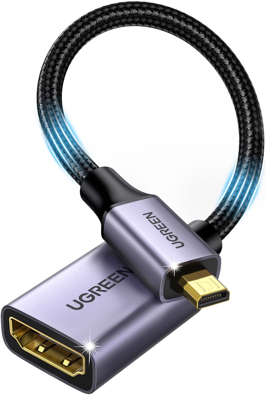UGREEN Micro HDMI to HDMI Adapter, Micro HDMI to Female HDMI Aluminum HDMI Cable Adapter Supports 4K 3D 1080P, Compatible with Raspberry Pi 5/4/Pi 500, GoPro Hero 7 Nikon B500, 8 Inch Grey