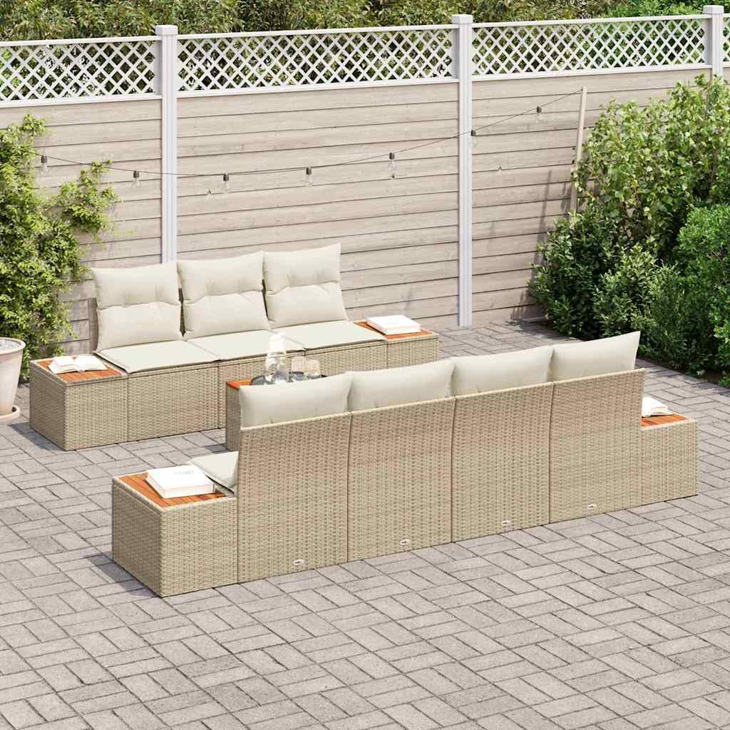 Conjunto jardín sofá Modular 8 pcs Beige poliratán con Cojines Resistentes para terraza Patio balcón Comedor Ocio Barbacoa Piscina Porche Camping Relax