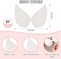 Vista 2 de WILLBOND 30 piezas de parches de ángel para manualidades, tela estampada dorada, apliques decorativos para coser en apliques decorativos