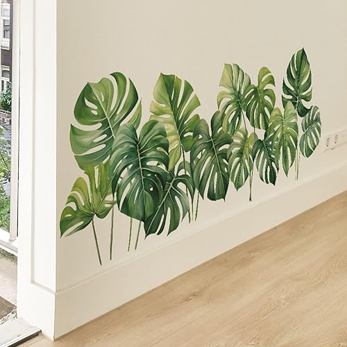 Miniatura 2 de Eutecado Calcomanías de pared de hojas tropicales para sala de estar, dormitorio, hojas de Monstera verdes, calcomanías de pared de plantas