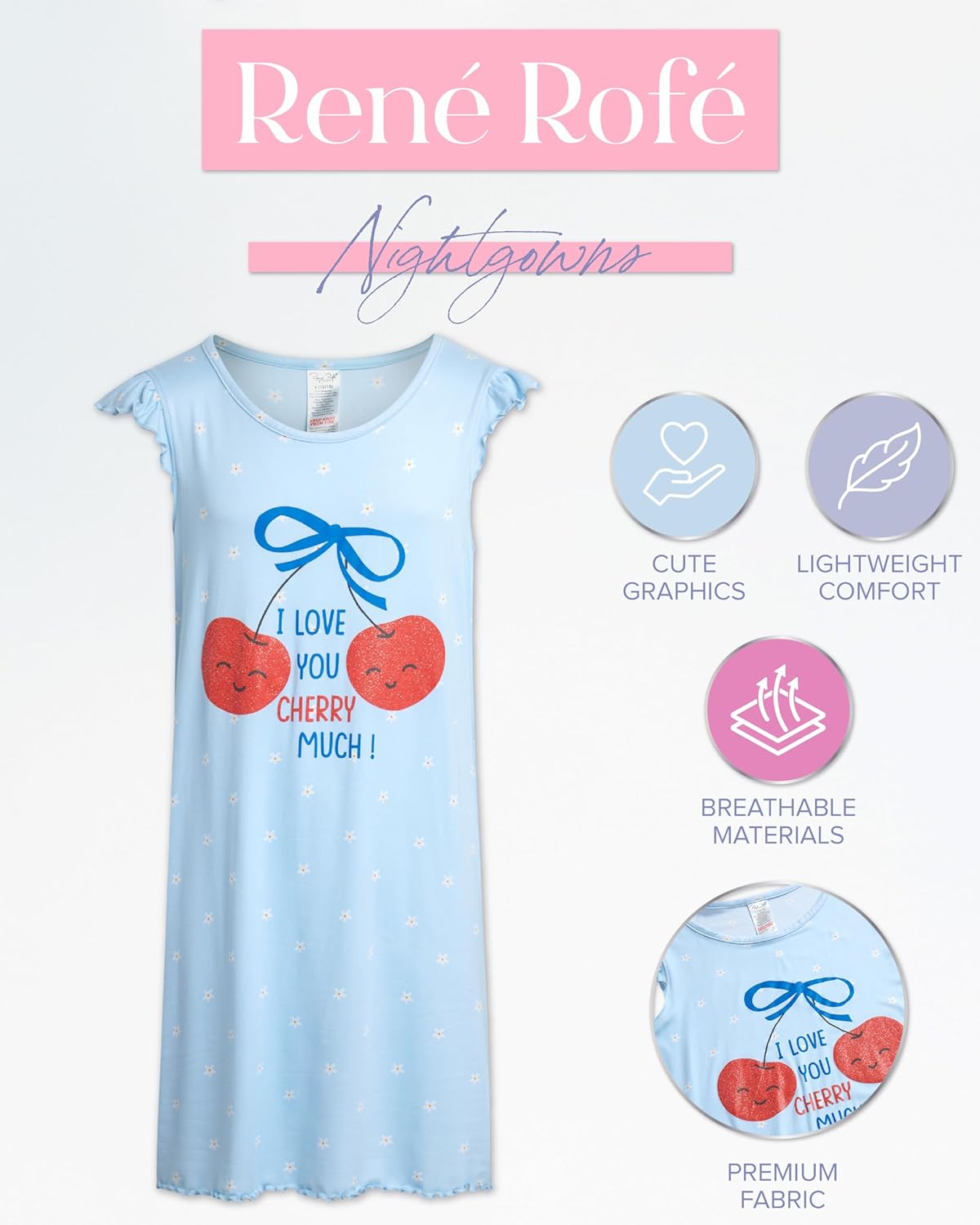 Rene Rofe Girls Nightgowns - 2 Pack Soft and Cute Lightweight Breathable Graphic Sleepwear Pajamas for Girls (Sizes: 4-12) - Image 2