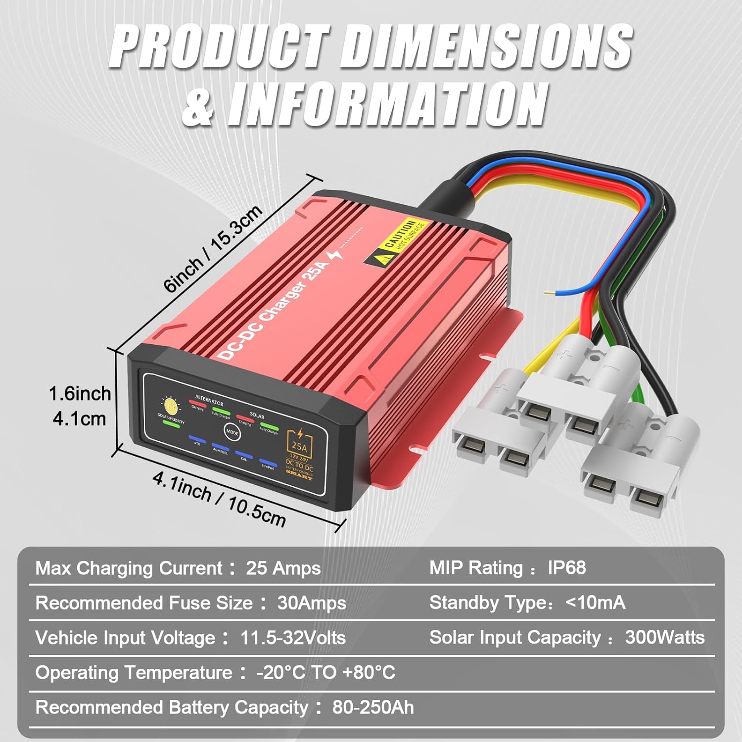 Waterproof DCDC Charger with MPPT for 12V 25A LiFePO4, Lead-Acid, SLA, Gel, AGM, Cal, DC to DC Battery Charger with Anderson