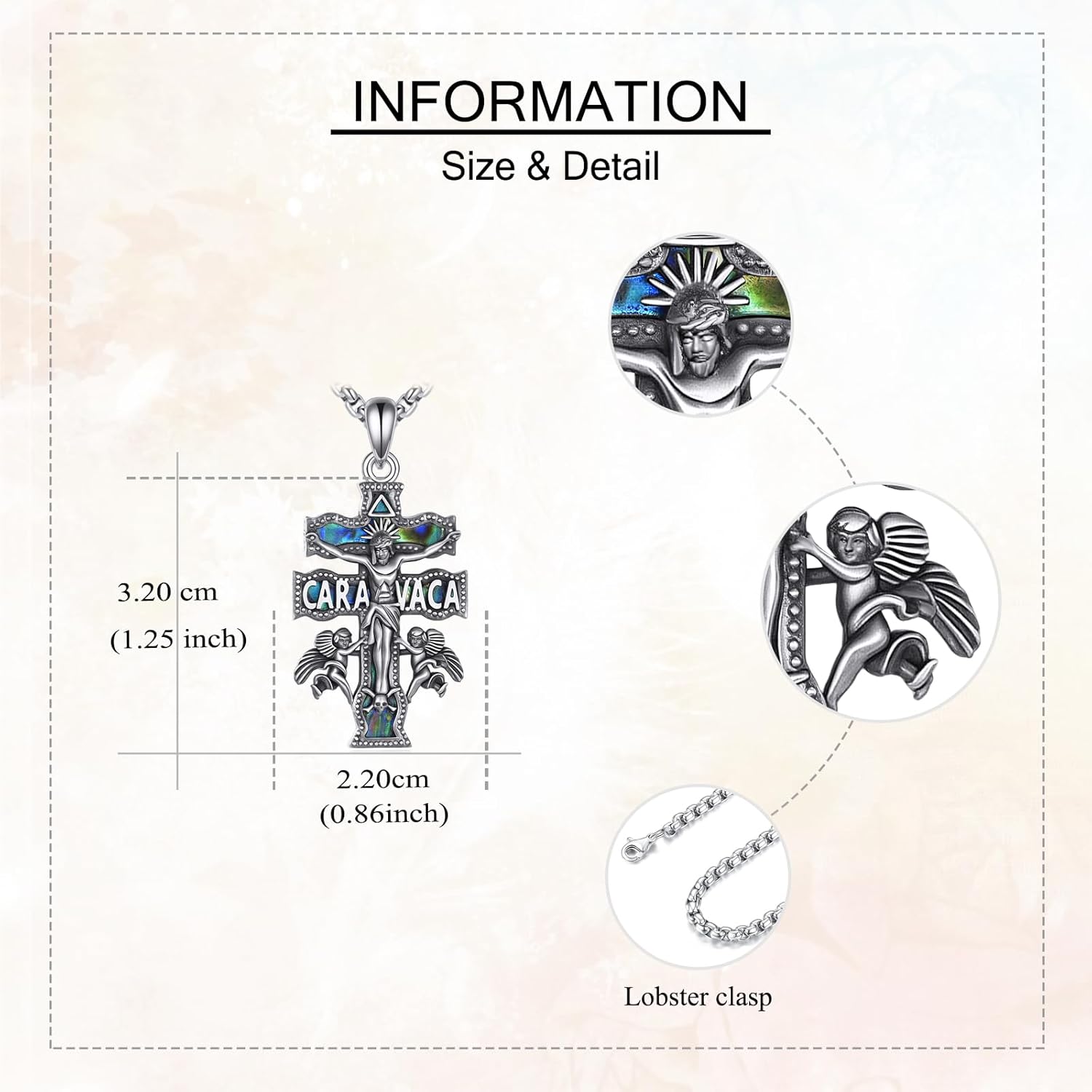 ONEFINITY Christian Cross Necklace 925 Sterling Silver Orthodox/Crucifix/Caravaca/Saint Christopher/Praying Hands Pendant Abalone Shell Black Onyx Wood Religious Catholic Jewelry Gifts for Women Men - Image 4