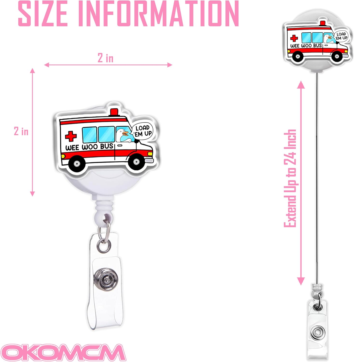 Wee Woo Bus Driver Retractable Badge Reels, Ambulance Goose Size 2 inches Belt Clip Acrylic ID Badge Holder, Badge Lanyard, Funny Medical Worker Healthcare Accessories DIY Gifts for Paramedic image 3