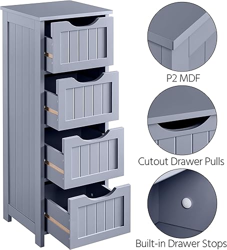 Miniatura 5 de Topeakmart Armario de madera con 4 cajones, armario de pasillo organizador de almacenamiento independiente para bañococinasala de estar, gris