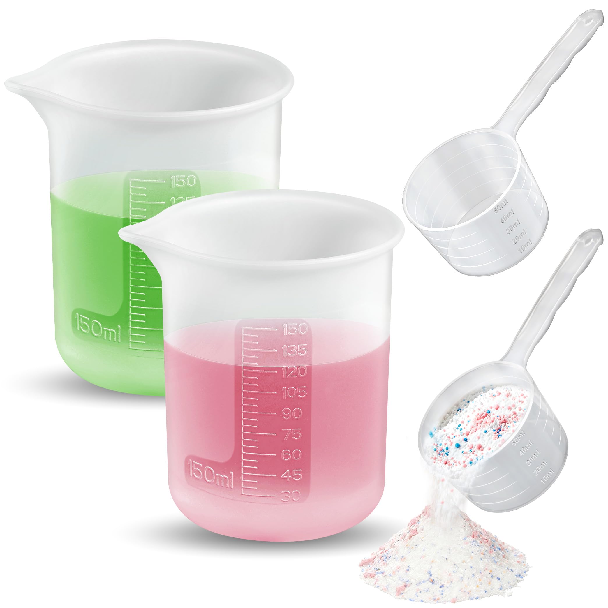 ecooe Pack of 4 Dosing Aid Washing Powder 150 ml Detergent Dosing Aid + 50 ml Measuring Spoon for Detergent, Dosing Washing Ball for Washing Machine, Washing Ball Dosing Spoon, Dosing Ball for Liquid