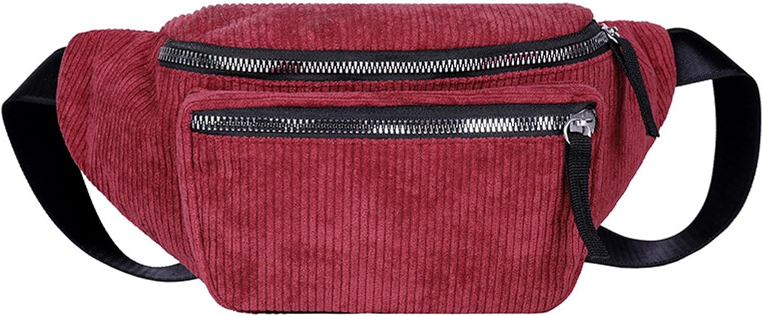 eYLun Women Fanny Pack Crossbody Bag Casual Corduroy Waist Bag Adjustable Chest Bag Waist Pack for Travel Walking Running Hiking Cycling Red