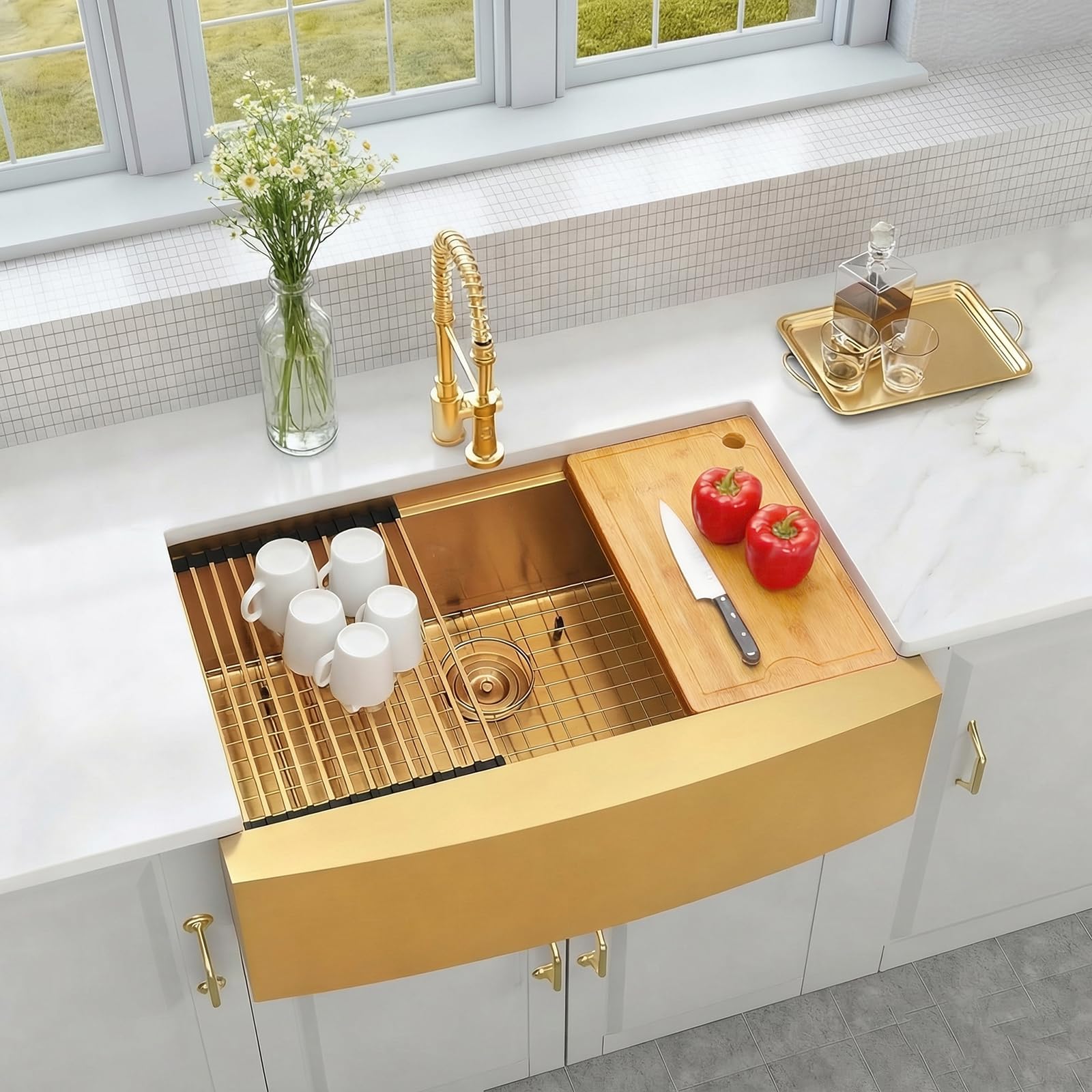 MONSINTA Gold Farmhouse Kitchen Sink