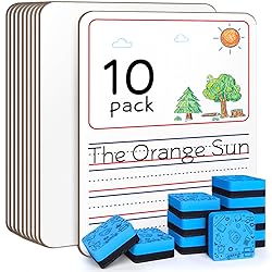 Scribbledo 10 Pack Double Sided Whiteboards 9”x12” Story Lined Dry Erase Boards for Kids Writing Board Practice Drawing Small White Board Teacher Elementary Kindergarten Preschool + Erasers