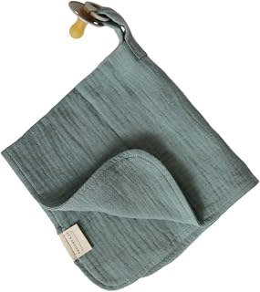 Organic Cotton Muslin Baby Blanket with Snap Closure, 100% Organic Cotton Muslin Lovey Blanket with Holder, Blanket Only (Sage)