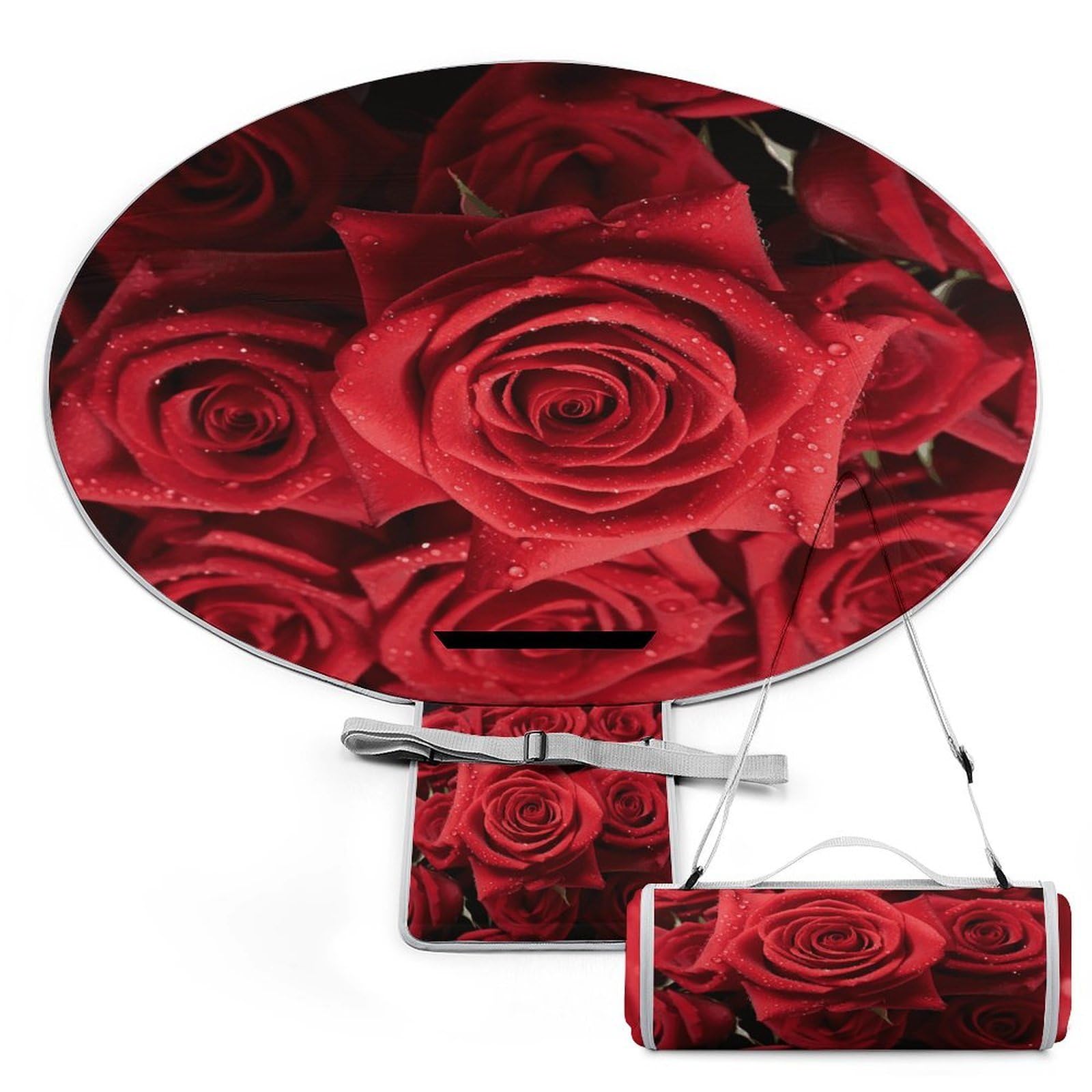 Tapis de pique-nique extérieur imperméable imprimé rose rouge lavable pour le parc et la plage