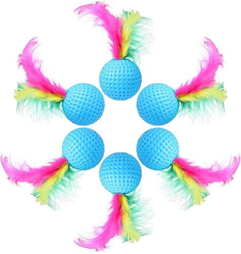 Pelota de plumas para gatos, pelotas de golf interactivas, surtido de juguetes chirriantes para perseguir a gatitos, paquete de 24 (color aleatorio)