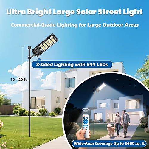 Miniatura 2 de Luces solares de calle de 8000 W para exteriores, impermeables, grandes con energía solar, iluminación comercial de estacionamiento del atardecer al
