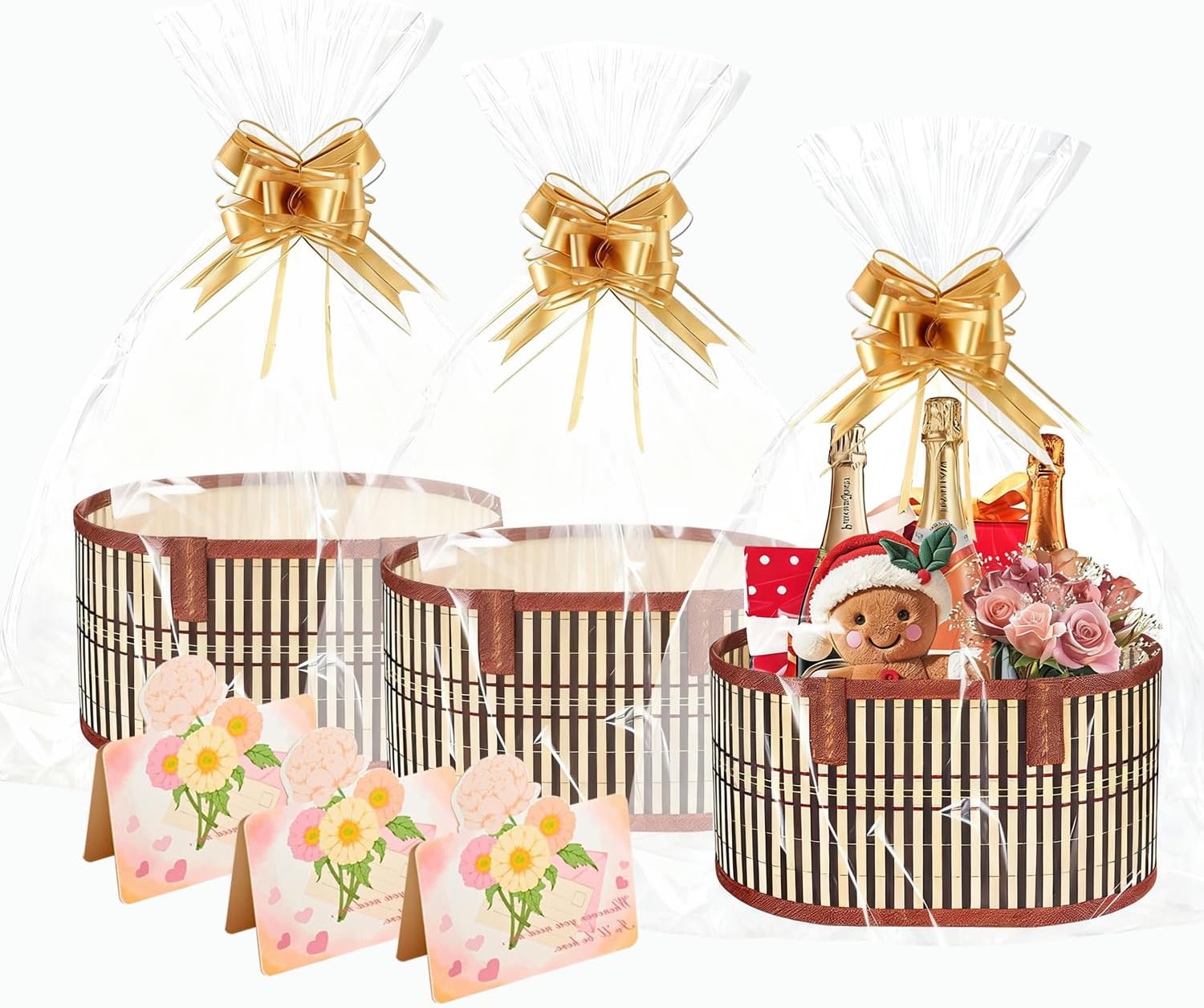 3 Set Empty Gift Basket Large Baskets for Gifts Empty Foldable Woven Gift Basket with Handle for Baby Baptisms, Mother's Day, Christmas, Housewarming