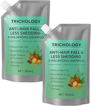 Trichology Anti-Hair Fall & Less Shedding & Volumizing Shampoo - Strengthens Roots, Nature Shampoo Oil Control & Scalp Nourishment, Adds Thickness & Shine for Men & Women 2Pcs