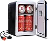 Koolatron Retro Mini Fridge For Bedrooms 12V Portable Cooler Refrigerator 4L Small 6 Can Table Top Quiet Mini Fridges For Skincare Food Drinks Kids Home Car & Travel Black [Energy Class A+]