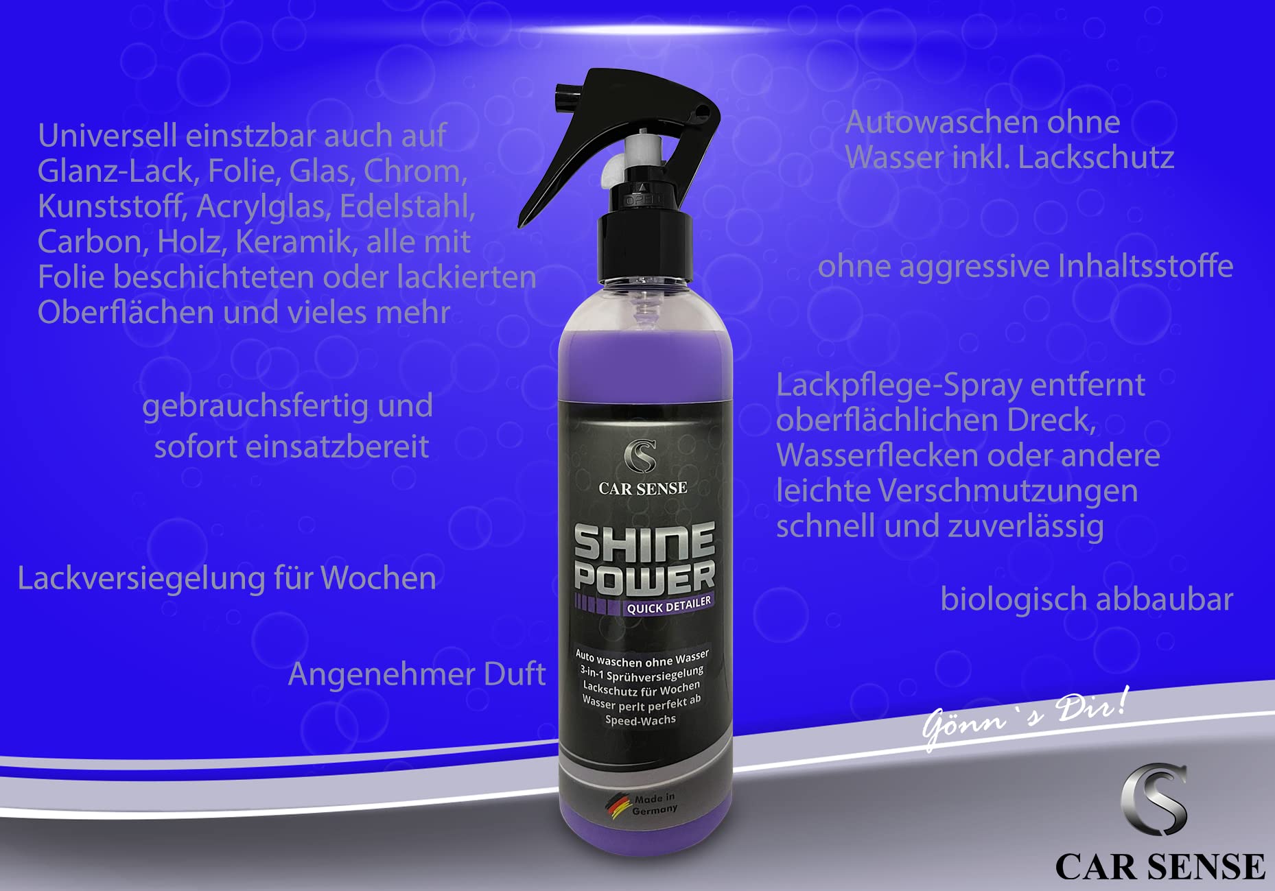 Car Sense SET Shine Power Quick Detailer Speed-Wachs 2x 0,25L 3 in 1 Autolack-Reiniger 1x Premium Spiegelglanz Auto Poliertuch 40x40 cm I Schnellversiegelung I Schnellglanz zum Sprühen I Lackpflege