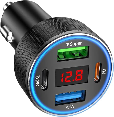 ANEXTIDE Cargador de coche USB C, 78 W 4 puertos de carga rápida ada