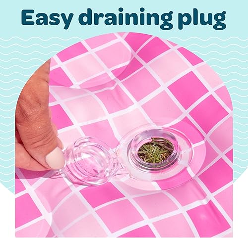 Miniatura 4 de Piscina inflable 2 en 1 para niños y adultos, piscina rectangular poco profunda con suelo acolchado, asas y drenaje de 65 x 39 x 10 pulgadas, rosa