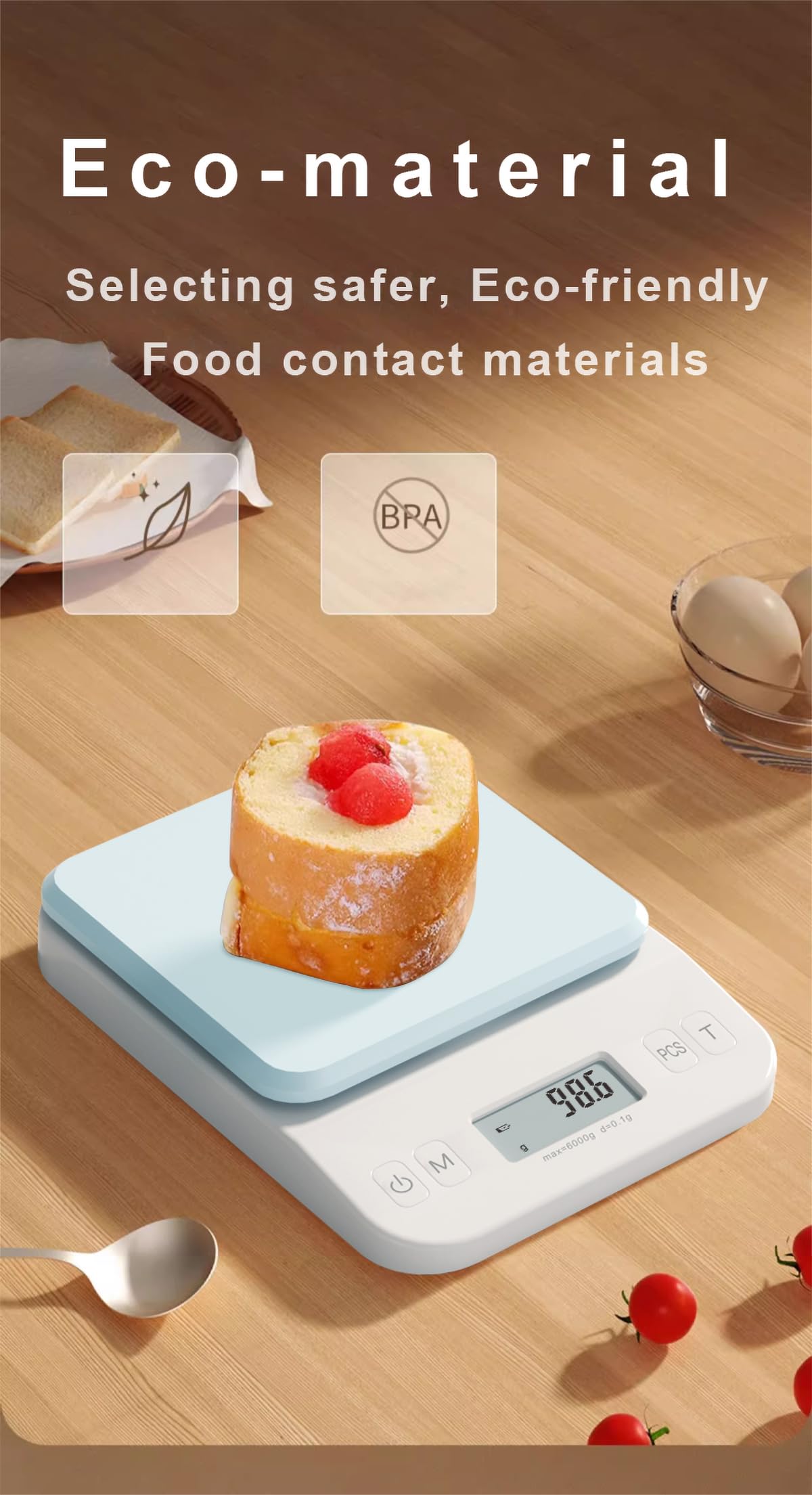 YRY White Elf Pro - Báscula digital de cocina de 6 kg/0,1 g, báscula para hornear ultra precisa con pantalla LCD retroiluminada, función de tara, conversión de 9 unidades, perfecta para café, hornear