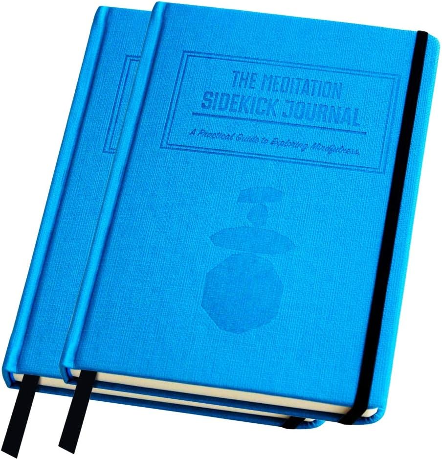 Bundle - Two Blue Meditation Sidekick Journals. A Meditation Book & 90-Day Mindfulness Journal, Happiness Planner and Guided Self-Discovery Gratitude Journal.