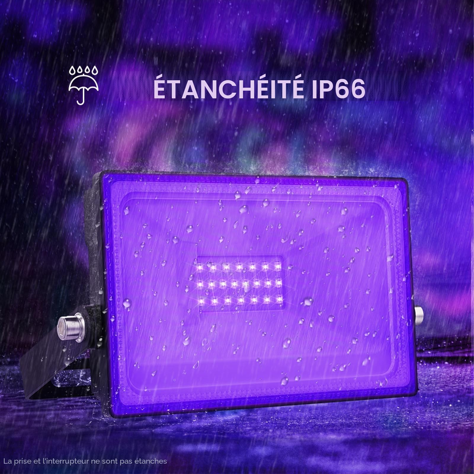 Onforu 20W Lumière Noire LED, Projecteur UV Extérieur, IP66 Étanche Lumiere Noire LED, Eclairage à Effet Ultra-violet pour Soirée, Peinture Fluo, Affiche Fluorescente, Néon, Bar, Fête, Halloween, 2pc