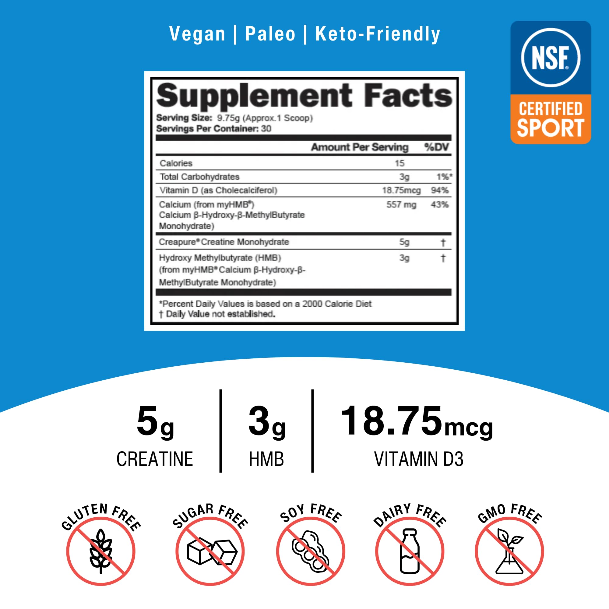 OptimalAmino OptimalStack | Creatine, HMB & Vitamin D3 Stack | 30 Servings — Amazon image 2