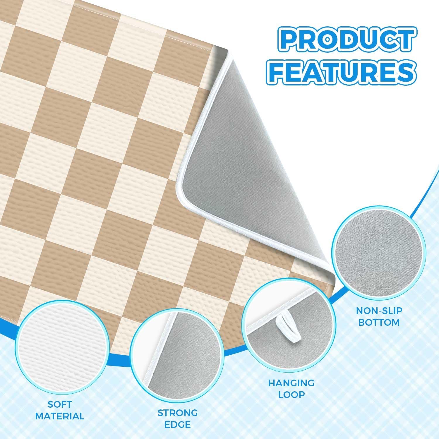 Light Brown Checkered Dish Drying Mats for Kitchen Counter Microfiber Mat