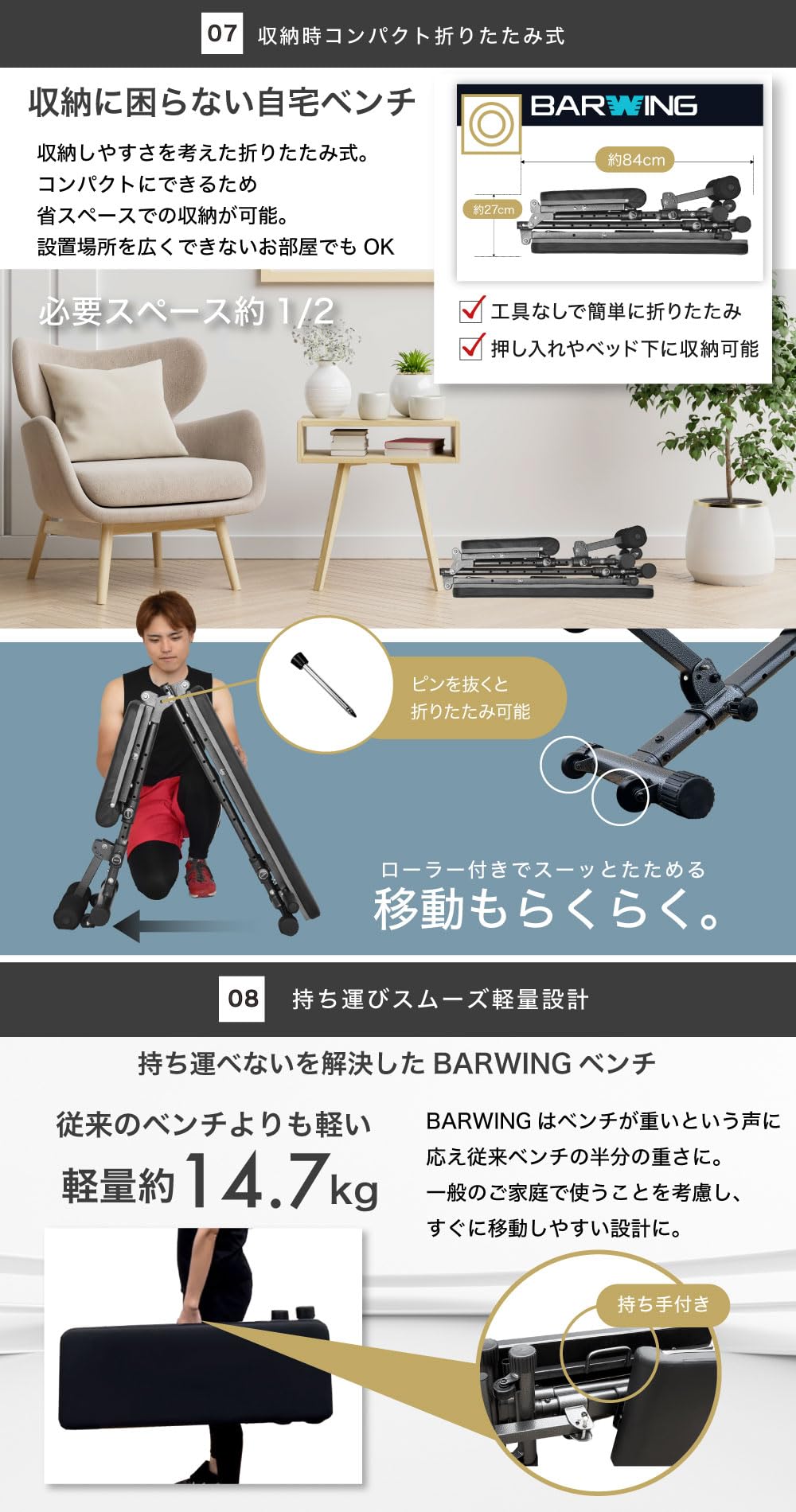 Amazon | BARWING(バーウィング) 可変式 トレーニングベンチ 4WAY 