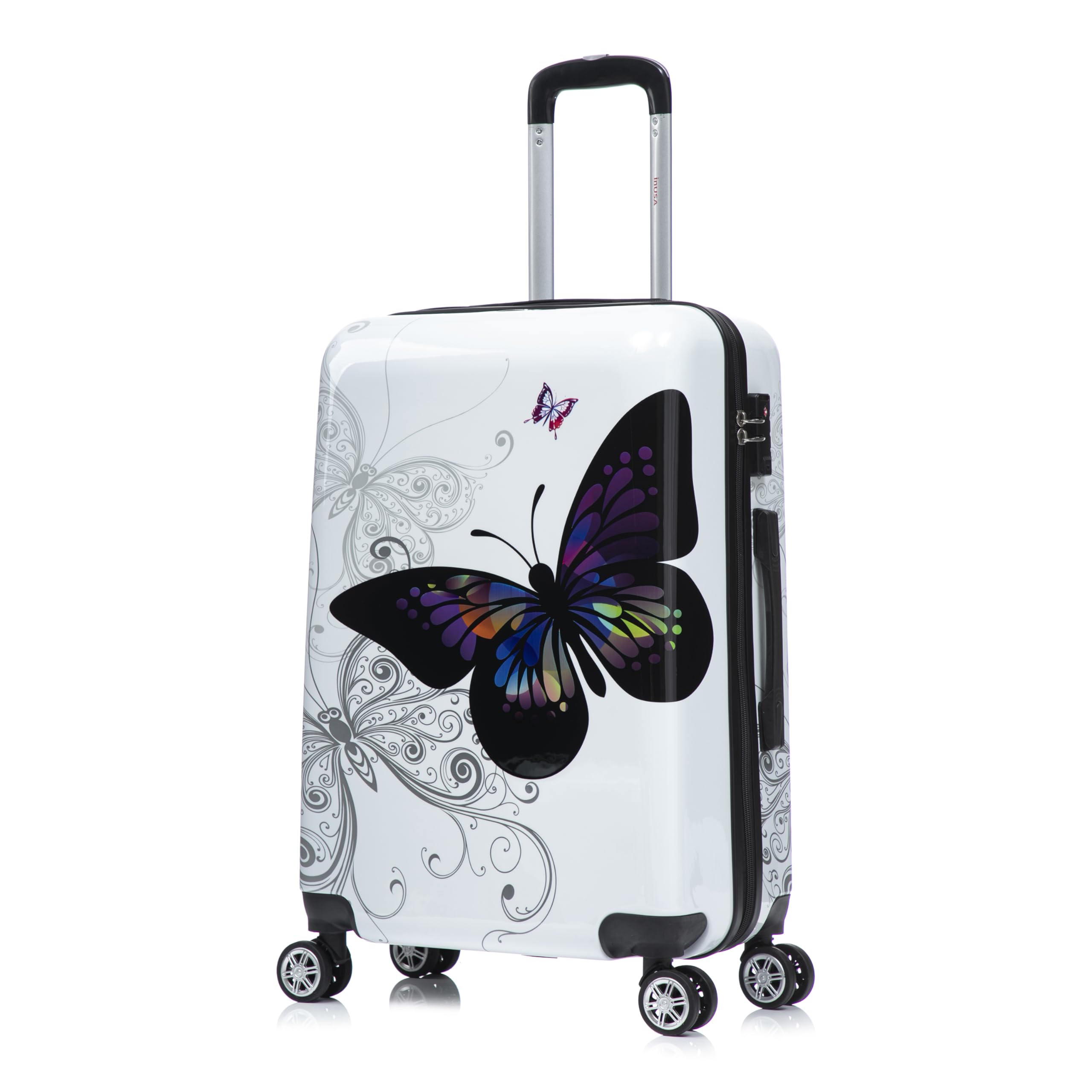 InUSA Butterfly Print 24-Inch Medium Hardside Spinner Luggage Lightweight