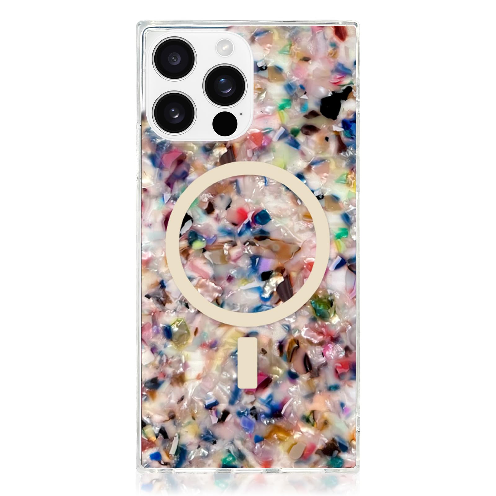 FLAUNT Official Square Protective Case - Compatible with iPhone 16 Pro - Compatible with MagSafe & Wireless Charging - Drop-Tested & Shockproof - (Rainbow Confetti Tortoise Shell)