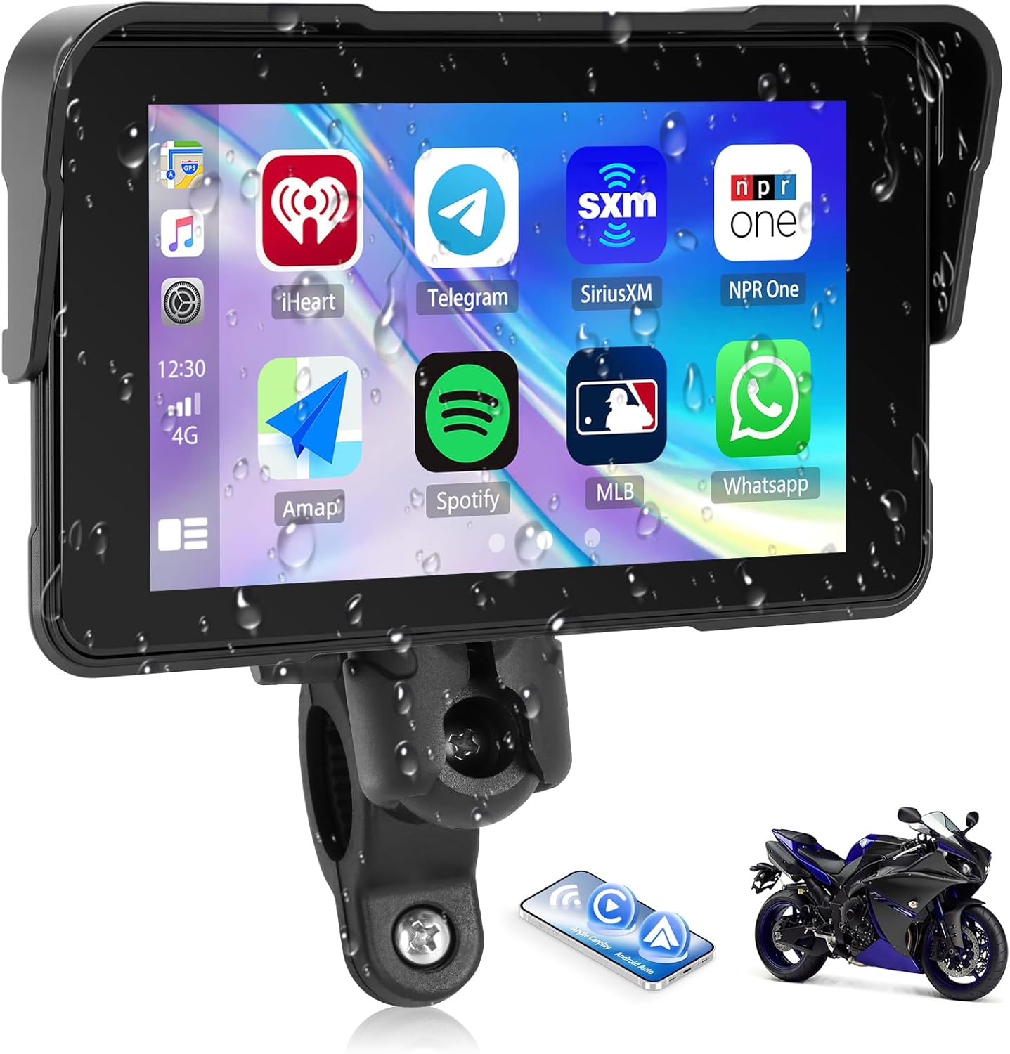 CAMECHO Motorcycle Wireless CarPlay & Android Auto Screen, 5" IP68 Waterproof HD for Moto Motorbike Touchscreen Car Stereo Support Bluetooth, GPS, Siri, USB Upgrade TF 12V