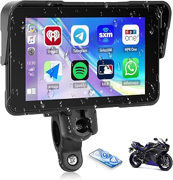 CAMECHO Motorcycle Wireless CarPlay & Android Auto Screen, 5" IP68 Waterproof HD for Moto Motorbike Touchscreen Car Stereo Support Bluetooth, GPS, Siri, USB Upgrade TF 12V