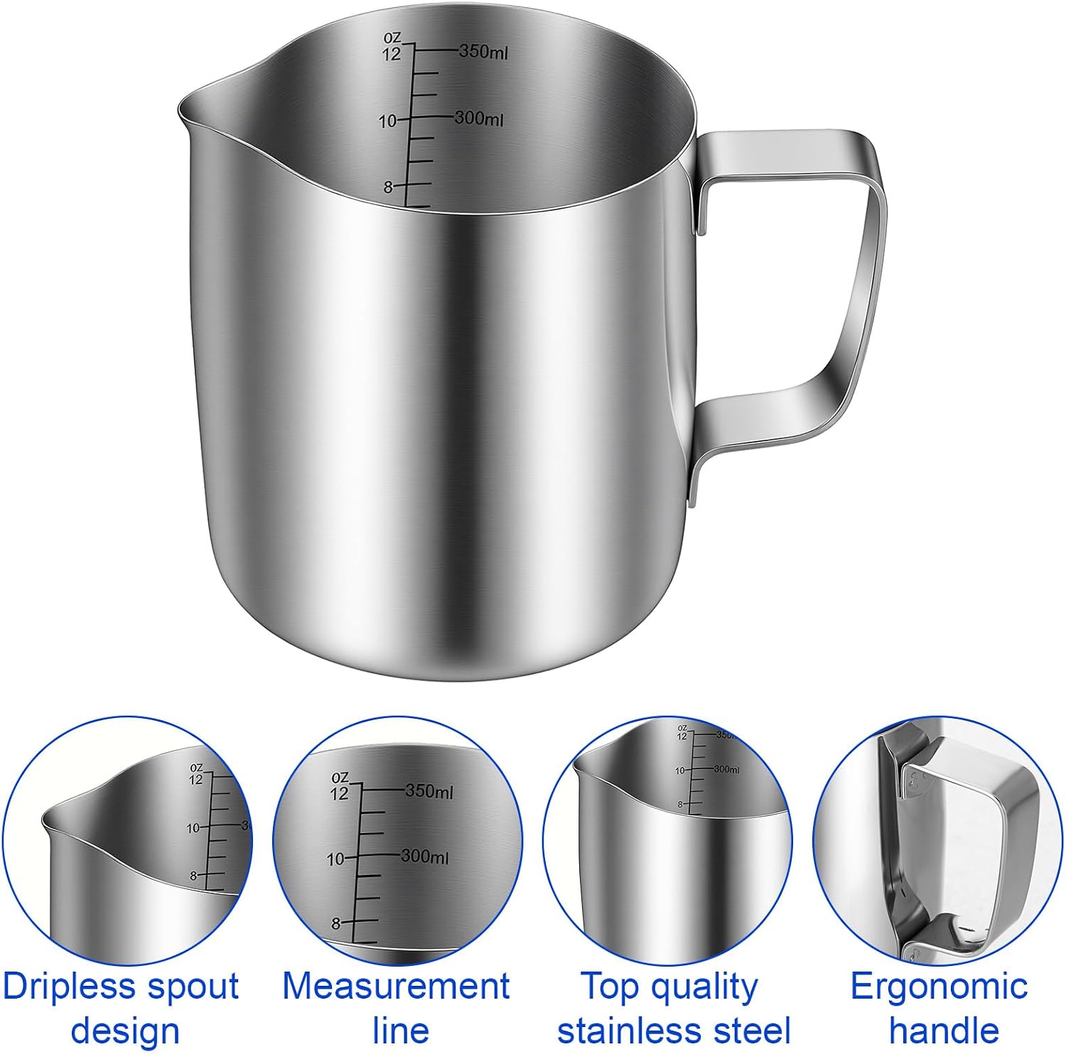 4 Pcs 12 Oz Stainless Steel Milk Frothing Pitcher