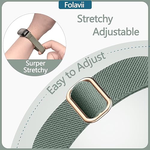 Miniatura 4 de Folavii Paquete de 5 correas elásticas de nailon compatibles con Fitbit Inspire 3 para mujeres y hombres, correa deportiva elástica ajustable suave