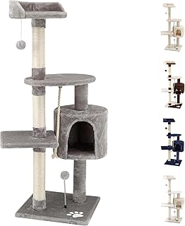 Beltom® TIRAGRAFFI per Gatto Alto 112 CM Parco Gioco Giochi GRAFFIATOIO SISAL Cuccia Albero Gatti Tira Graffi Palestra - Grigio