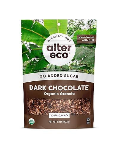 Alter Eco Granola de chocolate negro, saludable y orgánico, endulzado naturalmente con frutas, vegano, sin azúcares artificiales ni aditivos, avena