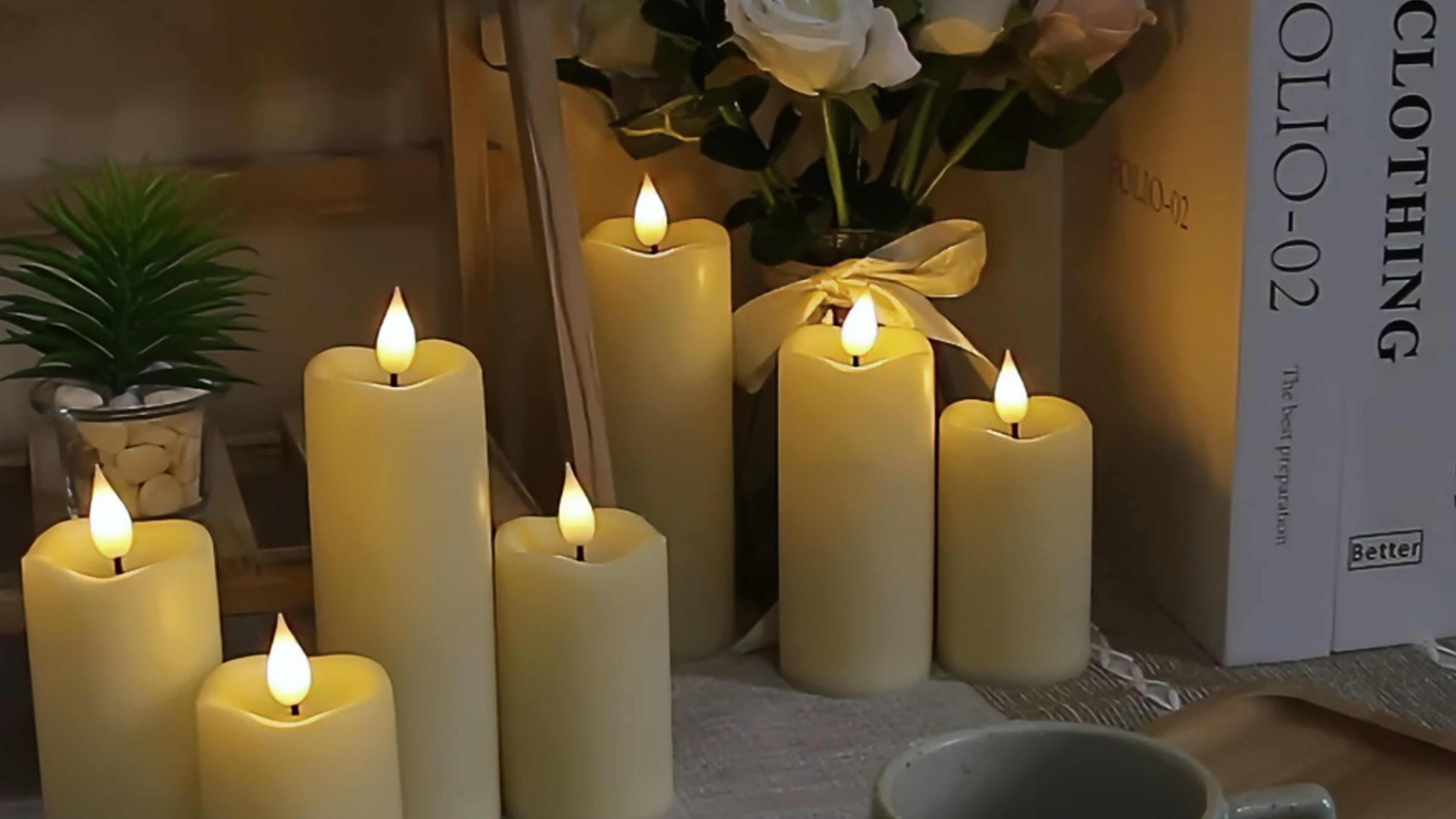 Yeelida Candele LED Grandi Senza Fiamma 10cm X30cm Temporizzazione Avorio A Distanza, Candele Tremolanti Alimentate A Batteria Stoppino In Movimento Grande Di Lunga Durata Alto Vera Cera