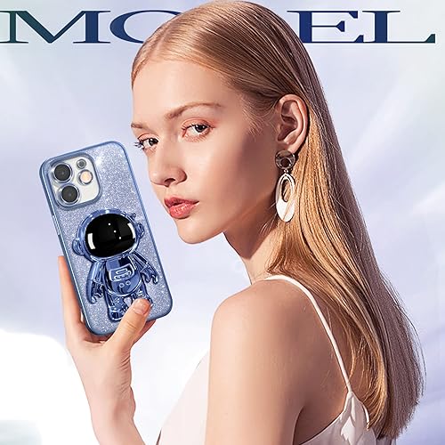Miniatura 6 de Buleens Funda azul para iPhone 11, diseño de astronauta, transparente para iPhone 11 con papel brillante y soporte de astronauta, para mujeres y