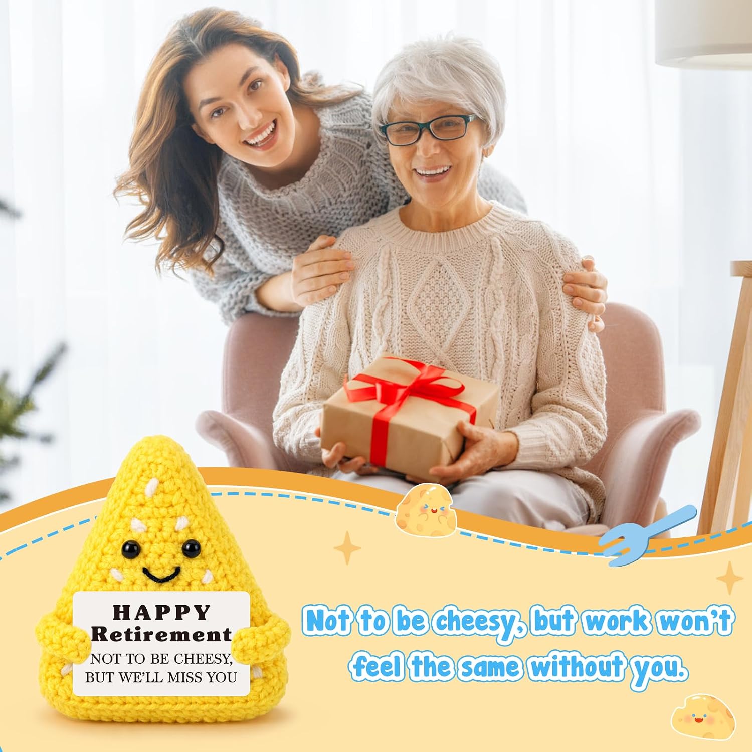 Retirement Crochet Cheer Up Support Cheese Gift for Boss Coworker Colleague Men Women Farewell Party Leaving Goodbye Present Small Inspirational Encouragement Pocket Hug