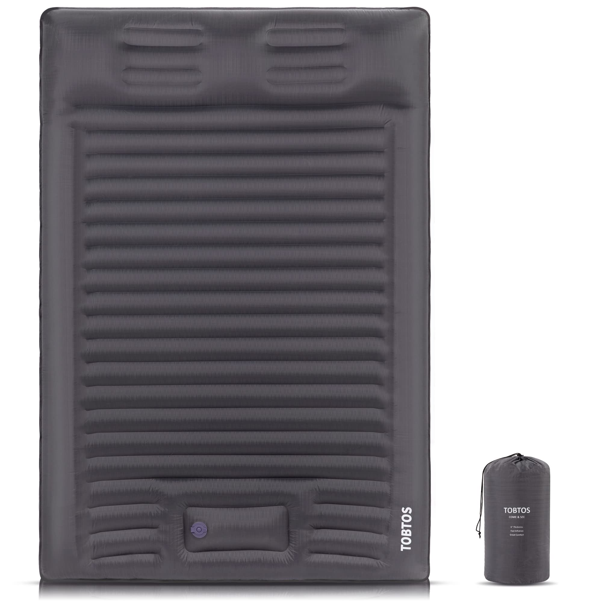 Colchão Inflável Camping TOBTOS 15cm - Duplo 199x129cm | Com Bomba De Pé Integrada