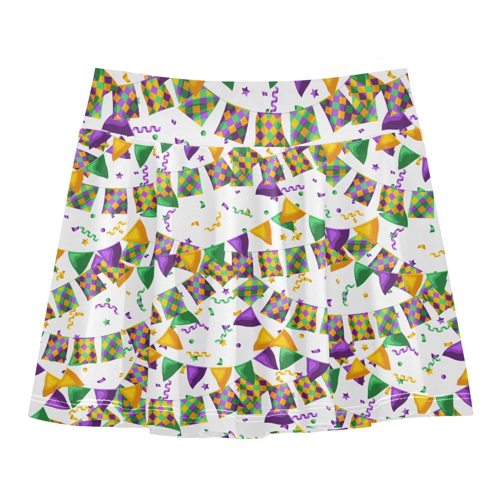 Aflyko Girls Pleated Skater Skirt Masquerade Party Bunting High Waist Cheerleading Dress Dance Skort with Lining Shorts Weekend Date Outfit Short Bottoms, 9-10T Multicoloured